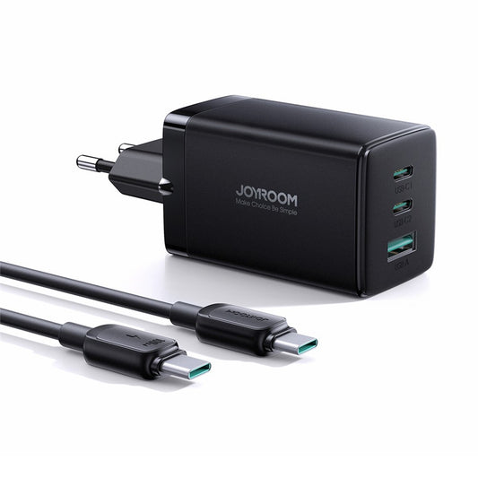 JOYROOM TCG01 GaN Ultra 65W 3-Port Fast Charger Set with 1.2m 100W Type-C Cable for iPhone 16-15 Series Mini Wall Charger (EU Plug)