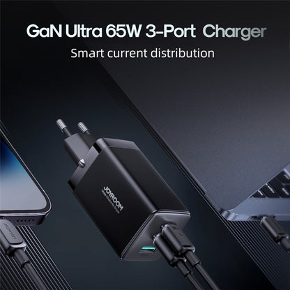 JOYROOM TCG01 GaN Ultra 65W 3-Port Fast Charger Set with 1.2m 100W Type-C Cable for iPhone 16-15 Series Mini Wall Charger (EU Plug)
