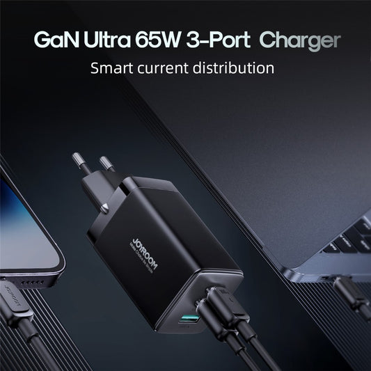 JOYROOM TCG01 GaN Ultra 65W 3-Port Fast Charger Set with 1.2m 100W Type-C Cable for iPhone 16-15 Series Mini Wall Charger (EU Plug)