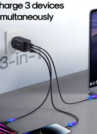 JOYROOM TCG01 GaN Ultra 65W 3-Port Fast Charger Set with 1.2m 100W Type-C Cable for iPhone 16-15 Series Mini Wall Charger (EU Plug)