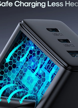 JOYROOM TCG01 GaN Ultra 65W 3-Port Fast Charger Set with 1.2m 100W Type-C Cable for iPhone 16-15 Series Mini Wall Charger (EU Plug)