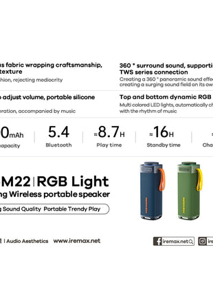 REMAX RB-M22 Portable Wireless Bluetooth-Compatible Speaker with RGB Lighting TWS Pairing